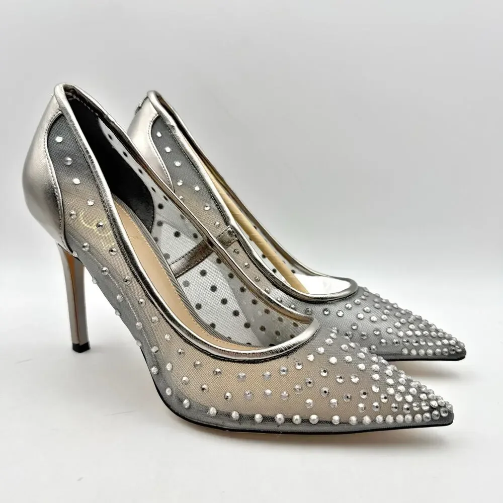 Sam Edelman Womens Hazel Pumps US 7.5 M EU 38 Grey Mesh Stiletto NWOB